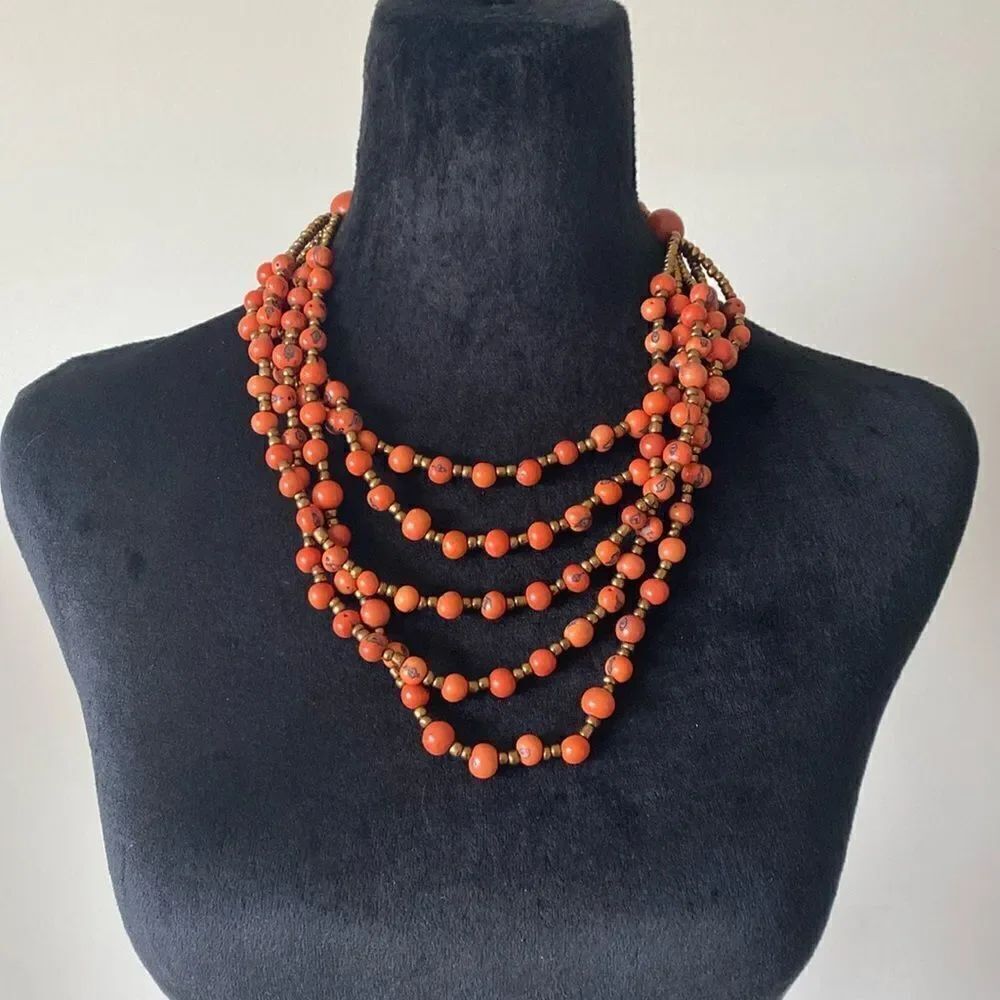 Chic Boho Multi-Strand Orange Beaded Necklace